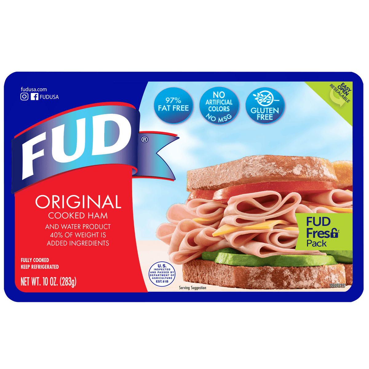 FUD Refrigerated Sliced Cooked Ham Original, 10 oz