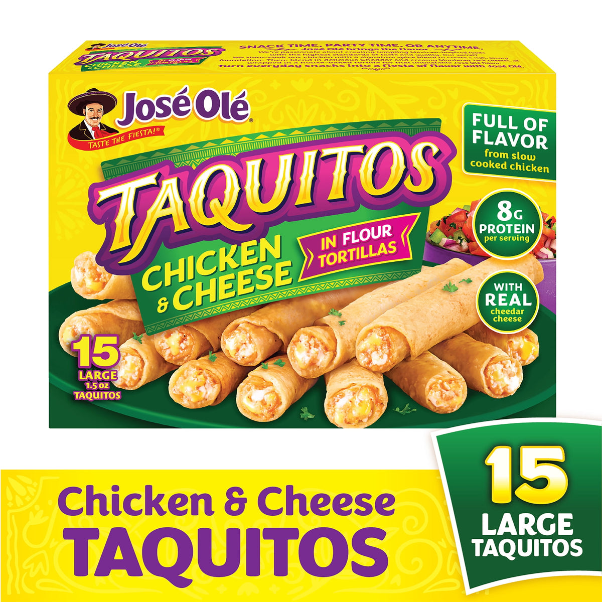 José Olé Frozen Chicken & Cheese Taquitos in Flour Tortillas, 22.5 oz, 15 ct