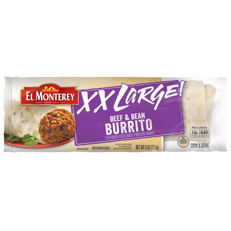 El Monterey XX Large Beef and Bean Burrito, 9 oz Single-Serve — package