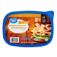 Great Value Rotisserie Chicken Lunchmeat, 16 oz Plastic Tub, 10 Grams of Protein per 2 oz Serving — package