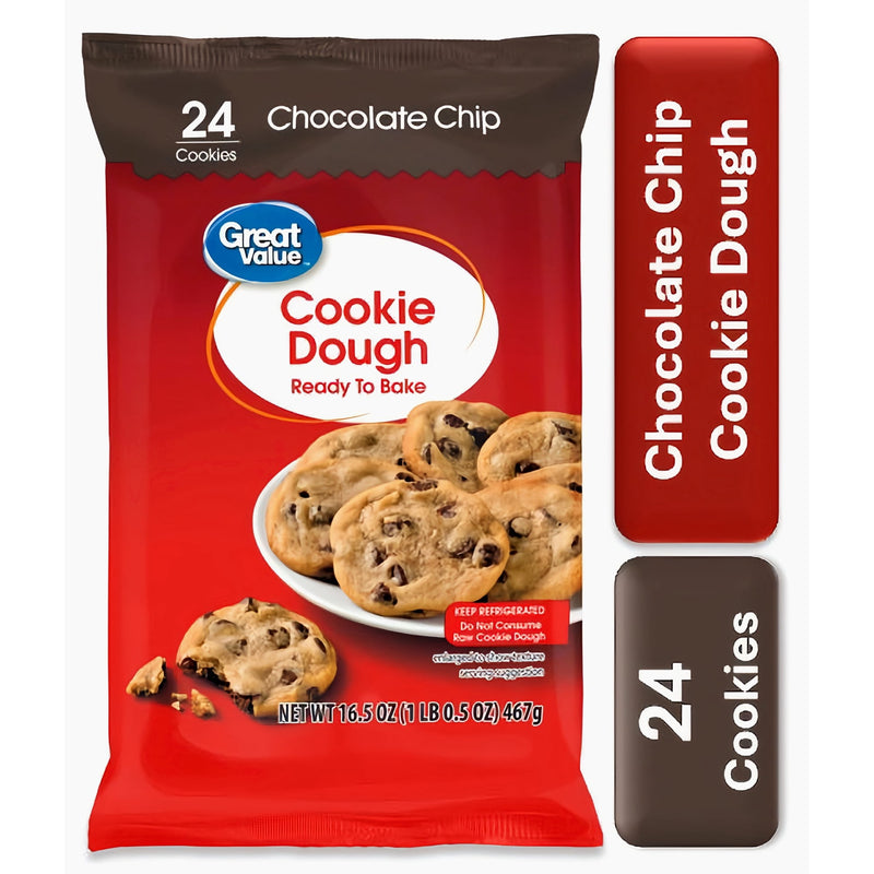 Great Value Ready to Bake Regular Chocolate Chip Cookie Dough, 16.5 oz — package