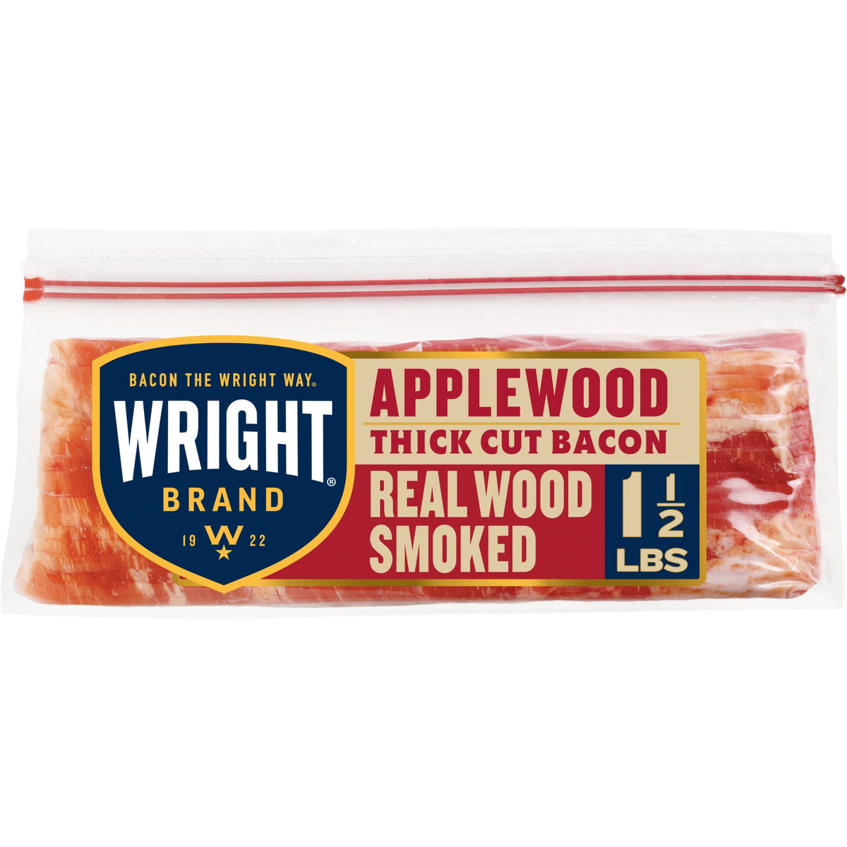 Wright Brand Refrigerated Thick Cut Sliced Bacon Applewood Smoked, 24 oz