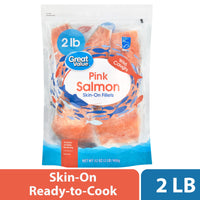 Great Value Wild Caught Pink Salmon Skin-on Fillets, 2 lb Bag (Frozen) — package