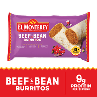 El Monterey Beef & Bean Burritos, 32 oz, 8 Count (Frozen) — package