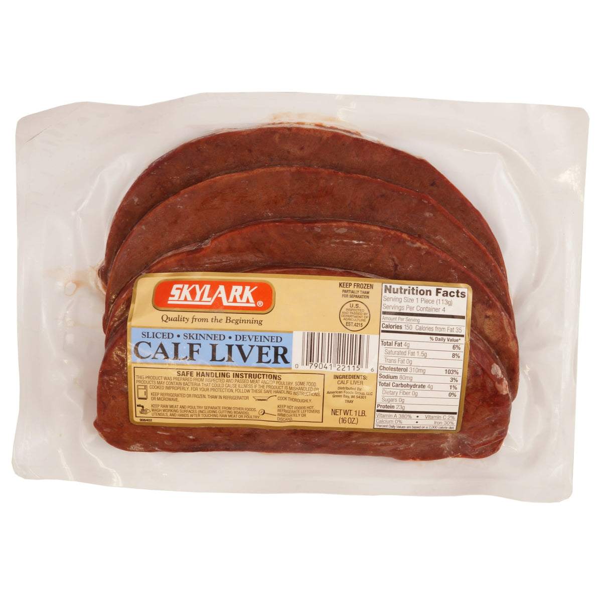 Skylark Frozen Sliced Calf Liver, 1 lb, 4 ct