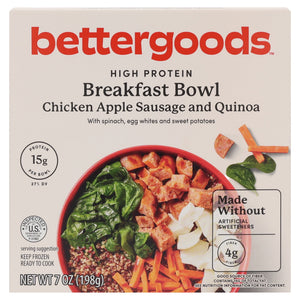 bettergoods Frozen High Protein Breakfast Bowl Chicken Apple Sausage and Quinoa, 7 oz
