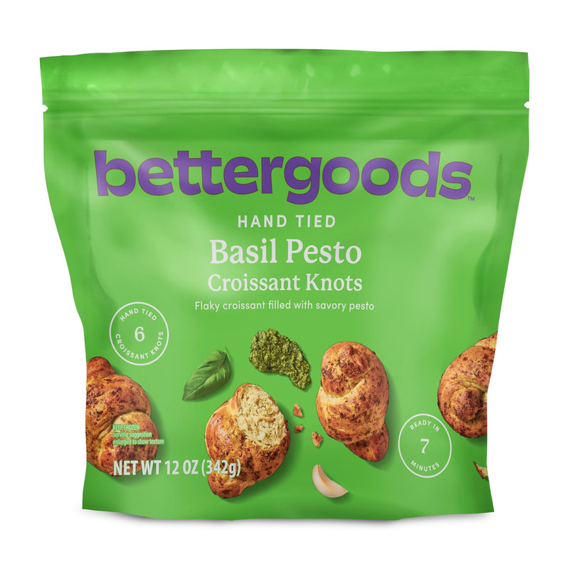 bettergoods Basil Pesto Hand Tied Croissant Knots, Garlic Filled, 12 oz, 6 Count (Frozen) — package
