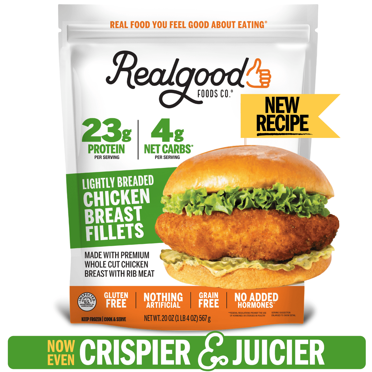 Real Good Foods Frozen Lightly Breaded Chicken Breast Fillets, 20 oz