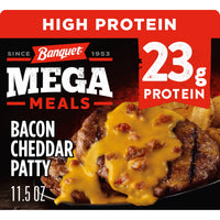 Banquet MEGA Meals Bacon Cheddar Patty, 23g Protein, Frozen Meal, 11.5 oz. — package