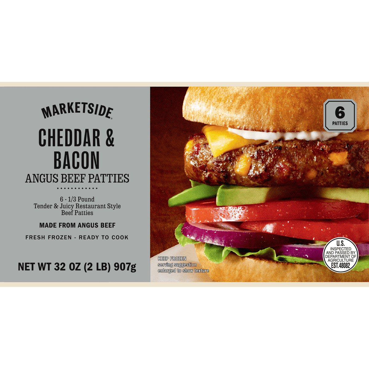Marketside Frozen Angus Beef Patties Cheddar & Bacon, 2 lbs, 6 ct