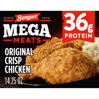Banquet MEGA Meats Original Crispy Chicken with Mashed Potatoes, 36g Protein, Frozen Meal, 14.25 oz. — package