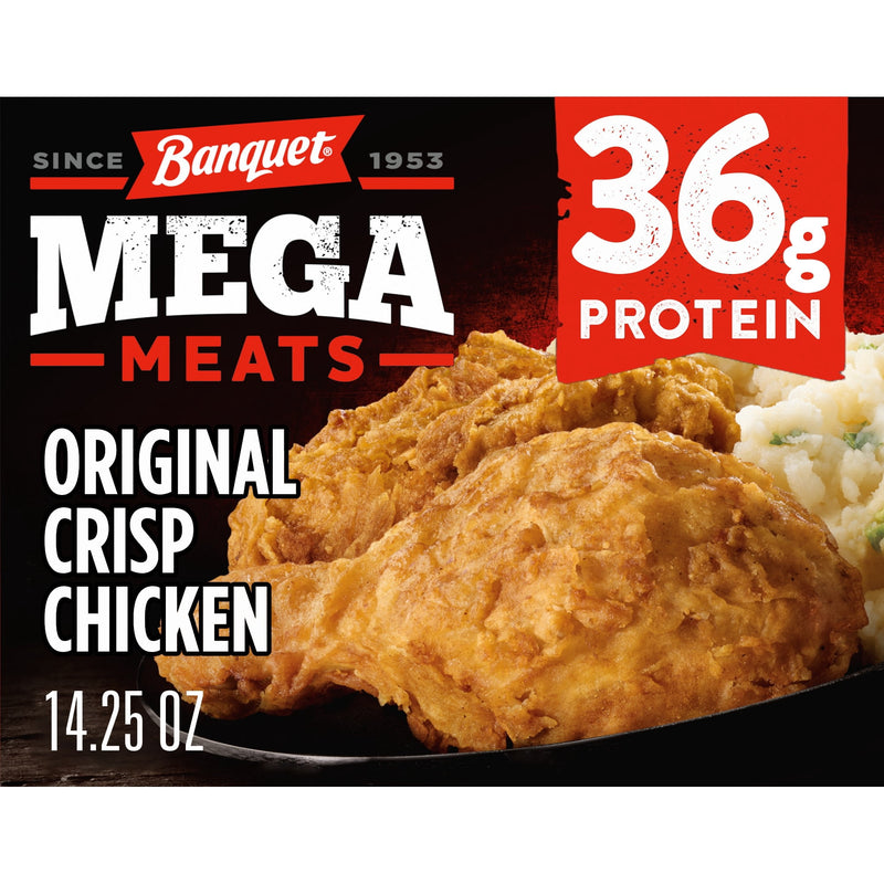 Banquet MEGA Meats Original Crispy Chicken with Mashed Potatoes, 36g Protein, Frozen Meal, 14.25 oz. — package