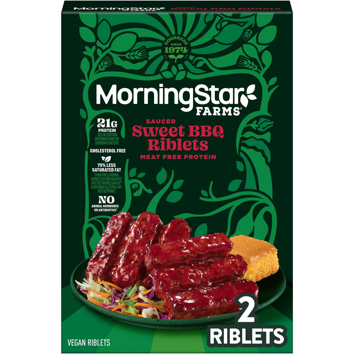 MorningStar Farms Frozen Plant Based Sauced Riblets Sweet BBQ, 10 oz, 2 ct