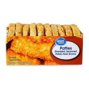 Great Value Frozen Seasoned Shredded Potato Hash Brown Patties, 22.5 oz, 10 ct