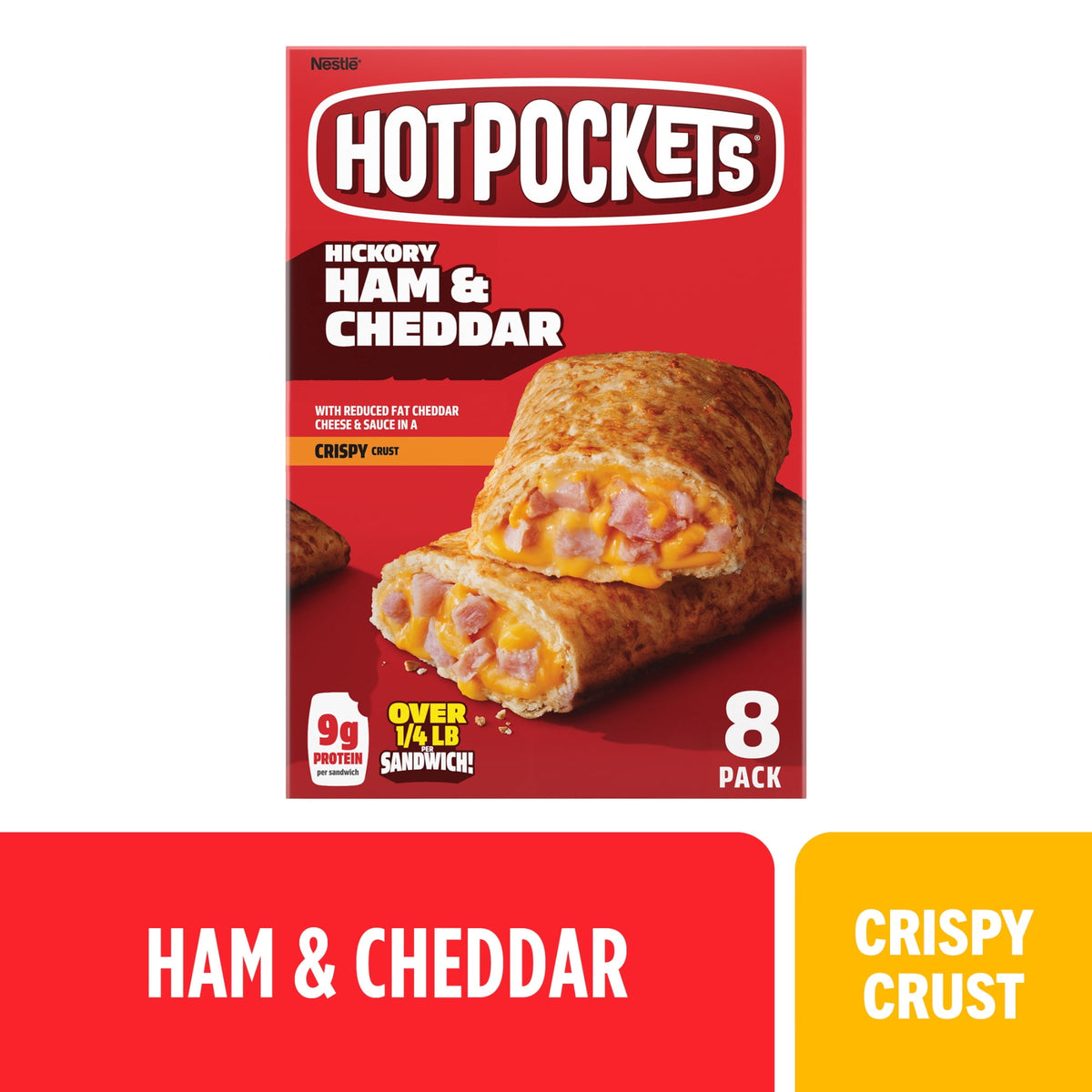 Hot Pockets Frozen Sandwich Snacks Hickory Ham and Cheddar, 36 oz, 8 ct
