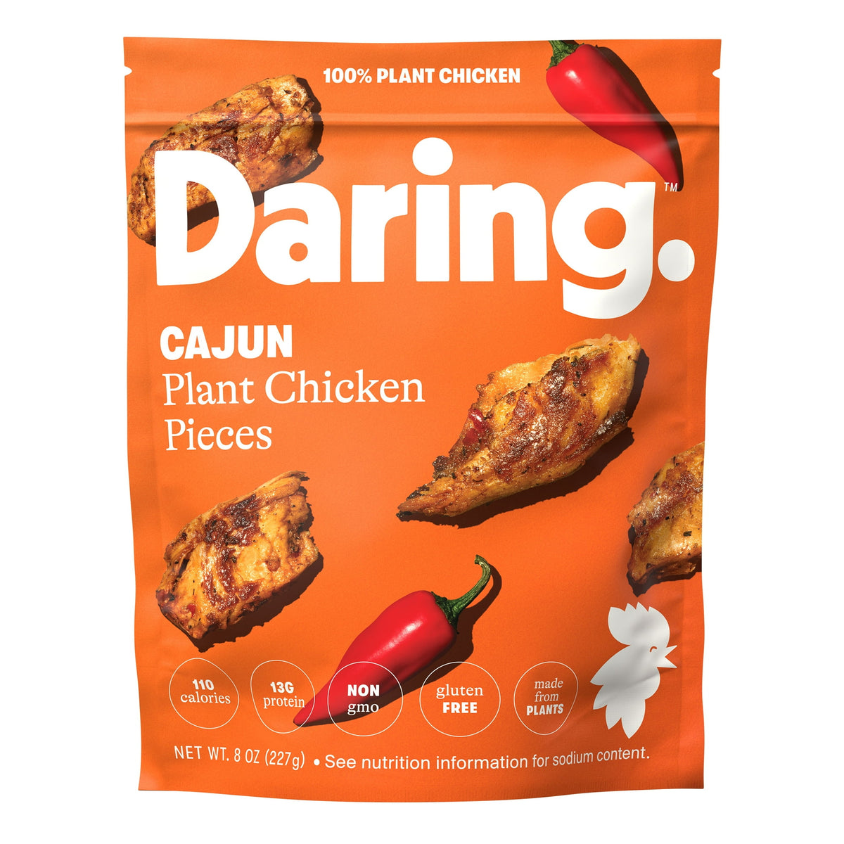 Daring Frozen Plant-Based Chicken Breast Pieces Cajun, 8 oz, 27 ct