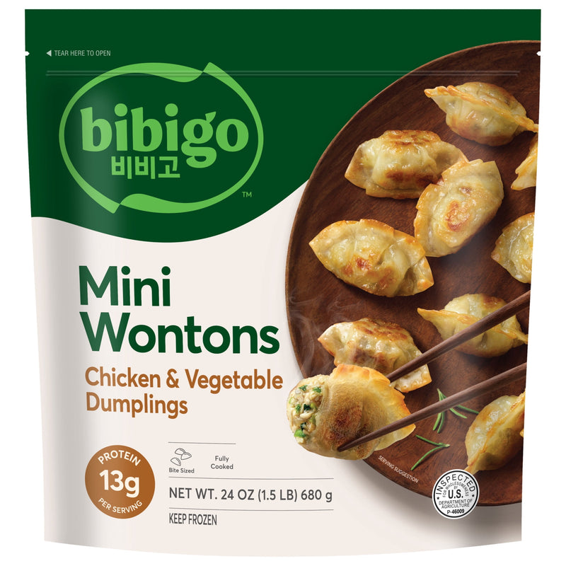 Bibigo Frozen Mini Wontons Chicken & Vegetable Dumplings, 24.0 oz — package