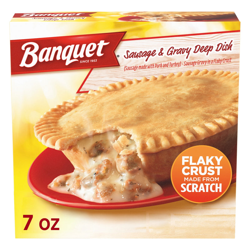 Banquet Sausage and Gravy Deep Dish Pot Pie, Frozen Meal, 7 oz. — package