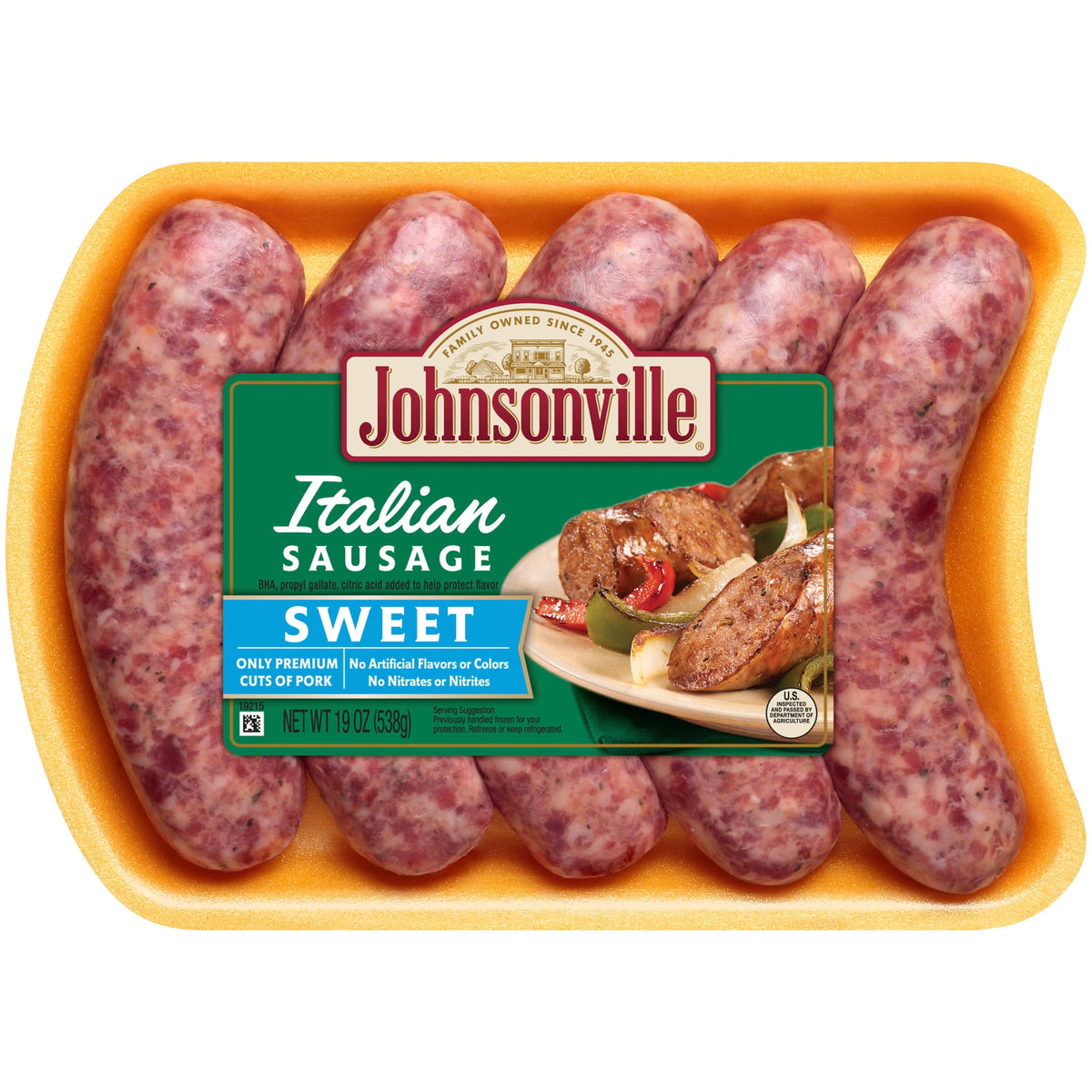 Johnsonville Refrigerated Pork Sausage Links Sweet Italian, 19 oz, 5 ct