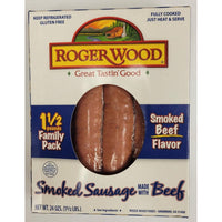 Roger Wood Beef Smoked Sausage (24 oz, Fully Cooked) - Family Pack, Refrigerated, Vacuum Sealed — package