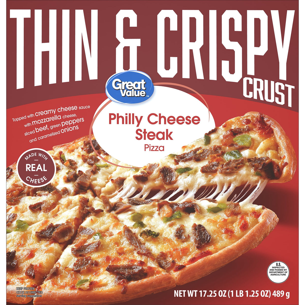 Great Value Frozen Thin Crust Pizza Philly Cheesesteak, 17.2 oz