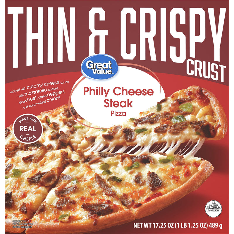 Great Value Thin Crust Philly Cheesesteak Pizza, 17.25 oz (Frozen) — package