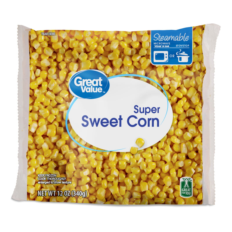 Great Value Whole Kernel Corn, 12 oz Steamable Bag (Frozen) — package