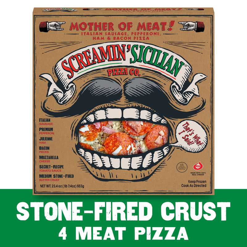 Screamin' Sicilian Original Pizzeria Crust Mother of Meat Frozen Pizza, 23.4 oz — package