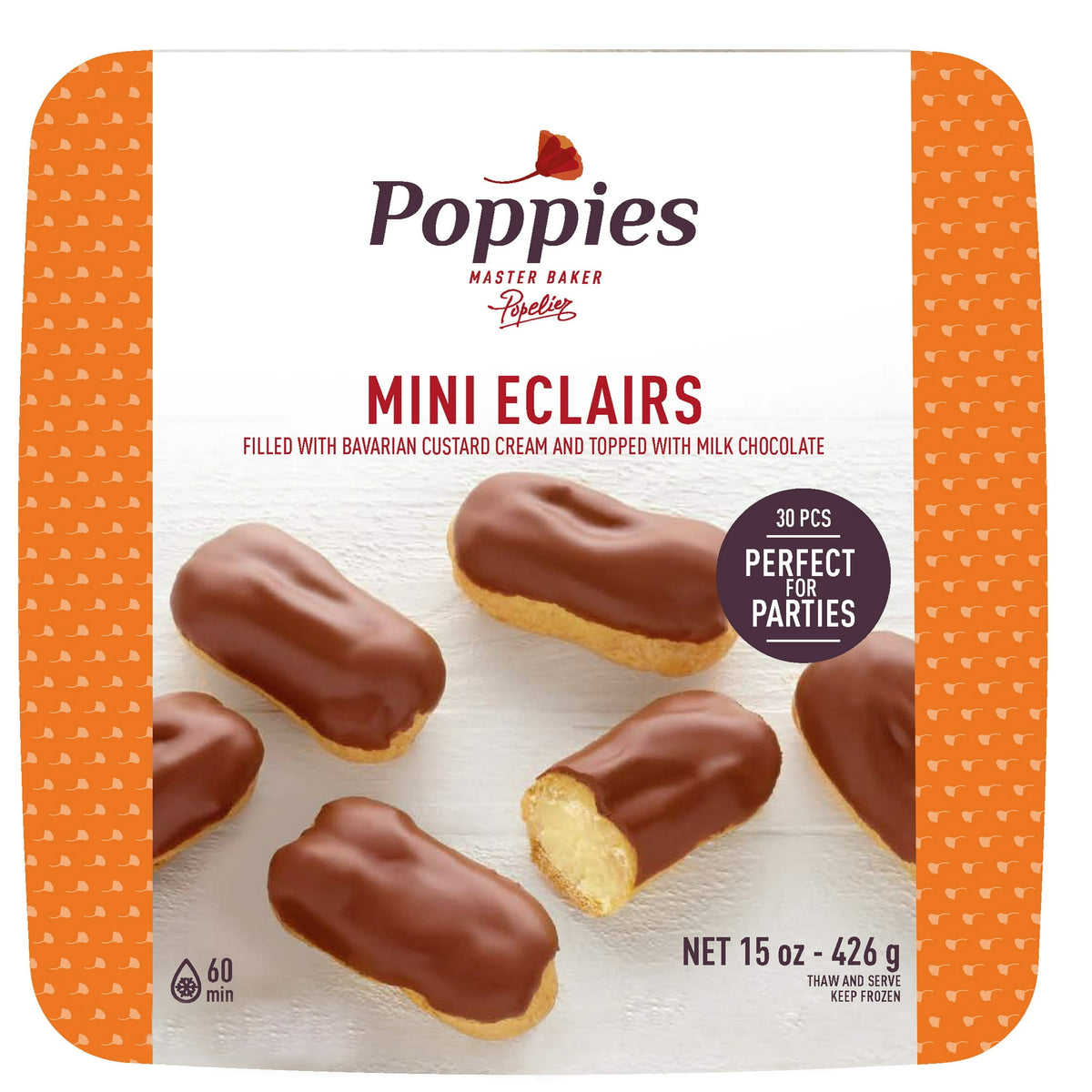 Poppies Frozen Mini Eclairs with Bavarian Custard and Belgian Milk Chocolate, 14.9 oz