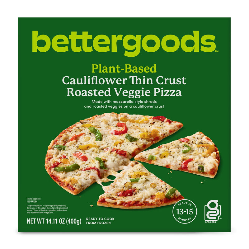 bettergoods Plant-Based Cauliflower Thin Crust Roasted Veggie Pizza, 14.11 oz (Frozen) — package