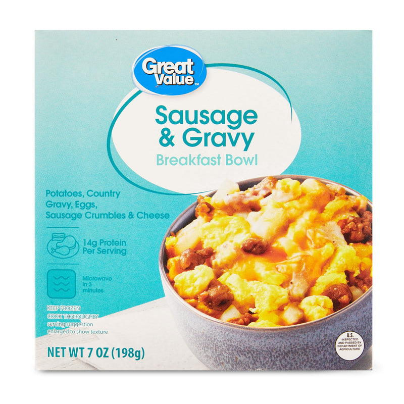 Great Value Frozen Sausage & Gravy Breakfast Bowl, 7 oz — package