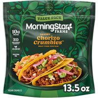 MorningStar Farms Meal Starters Savory Chorizo Vegan Crumbles, Meat Free Protein, 13.5 oz Bag — package