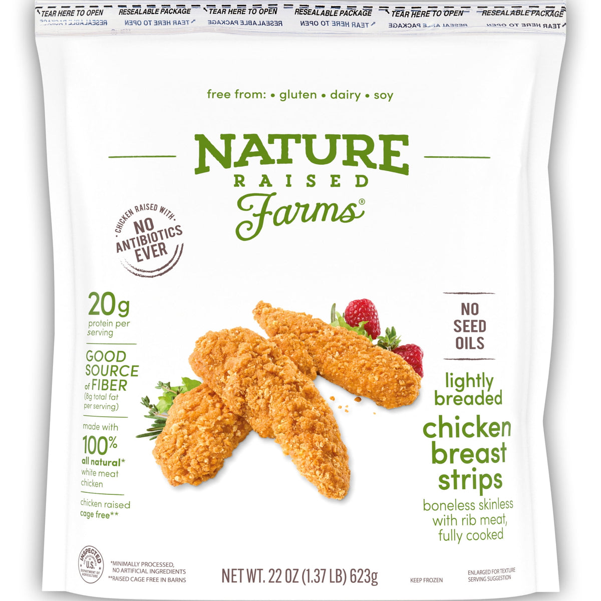 Nature Raised Farms Frozen Chicken Breast Strips Lightly Breaded, 22 oz