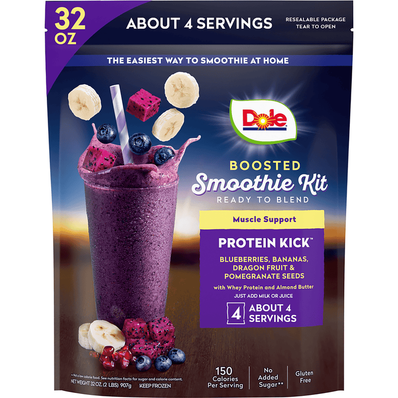 Dole Boosted Blends Frozen Blueberry and Banana Protein Smoothie Blend, 32 oz — package
