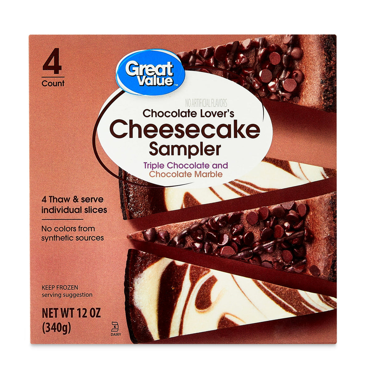 Great Value Frozen Chocolate Lovers Cheesecake Sampler, 12 oz, 4 ct