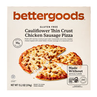 bettergoods Gluten-Free Cauliflower Thin Crust Chicken Sausage Pizza, 13.2 oz (Frozen) — package