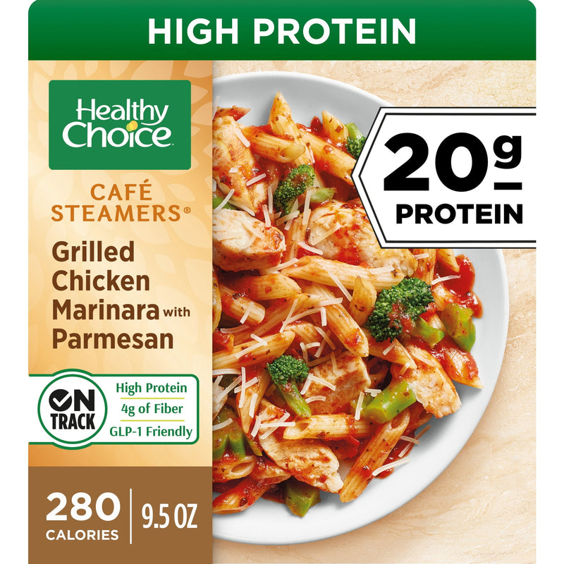Healthy Choice Cafe Steamers Grilled Chicken Marinara With Parmesan, High Protein Frozen Meal, 9.5 oz. Bowl — package