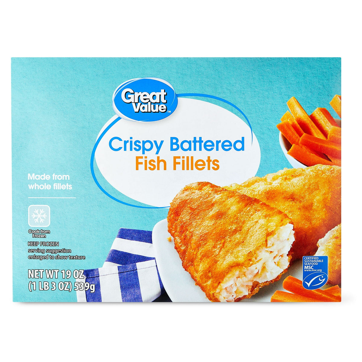 Great Value Frozen Crispy Battered Fish Fillets, 19 oz, 10 ct
