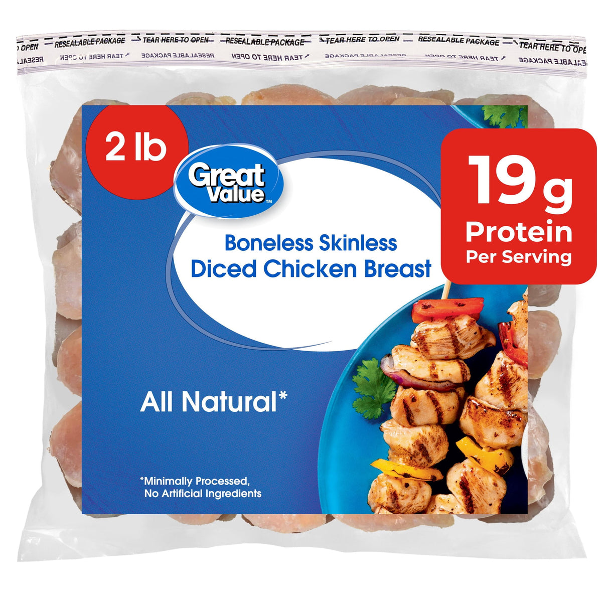 Fresh Chicken Frozen Boneless Skinless Diced Chicken Breast, 2.0 lb