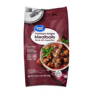 Great Value Frozen Premium Angus Meatballs, 18 oz