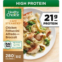 Healthy Choice Cafe Steamers Chicken Fettuccini Alfredo With Broccoli, High Protein Frozen Meal, 10 oz. Bowl — package
