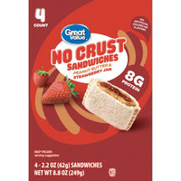 Great Value Peanut Butter & Strawberry Jam No Crust Frozen Sandwiches, 4 Count, 2.2 oz Each — package