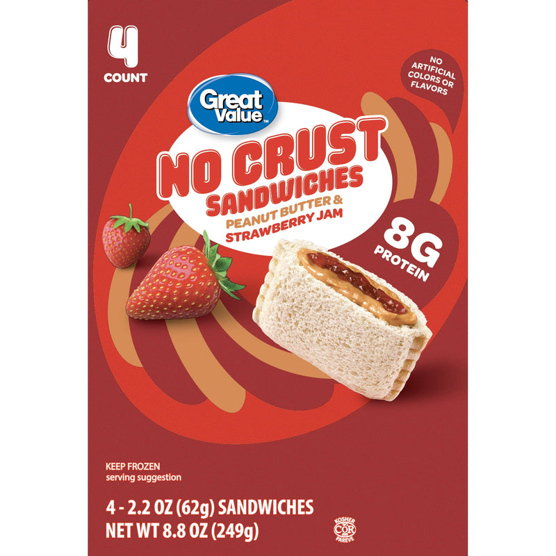 Great Value Peanut Butter & Strawberry Jam No Crust Frozen Sandwiches, 4 Count, 2.2 oz Each — package