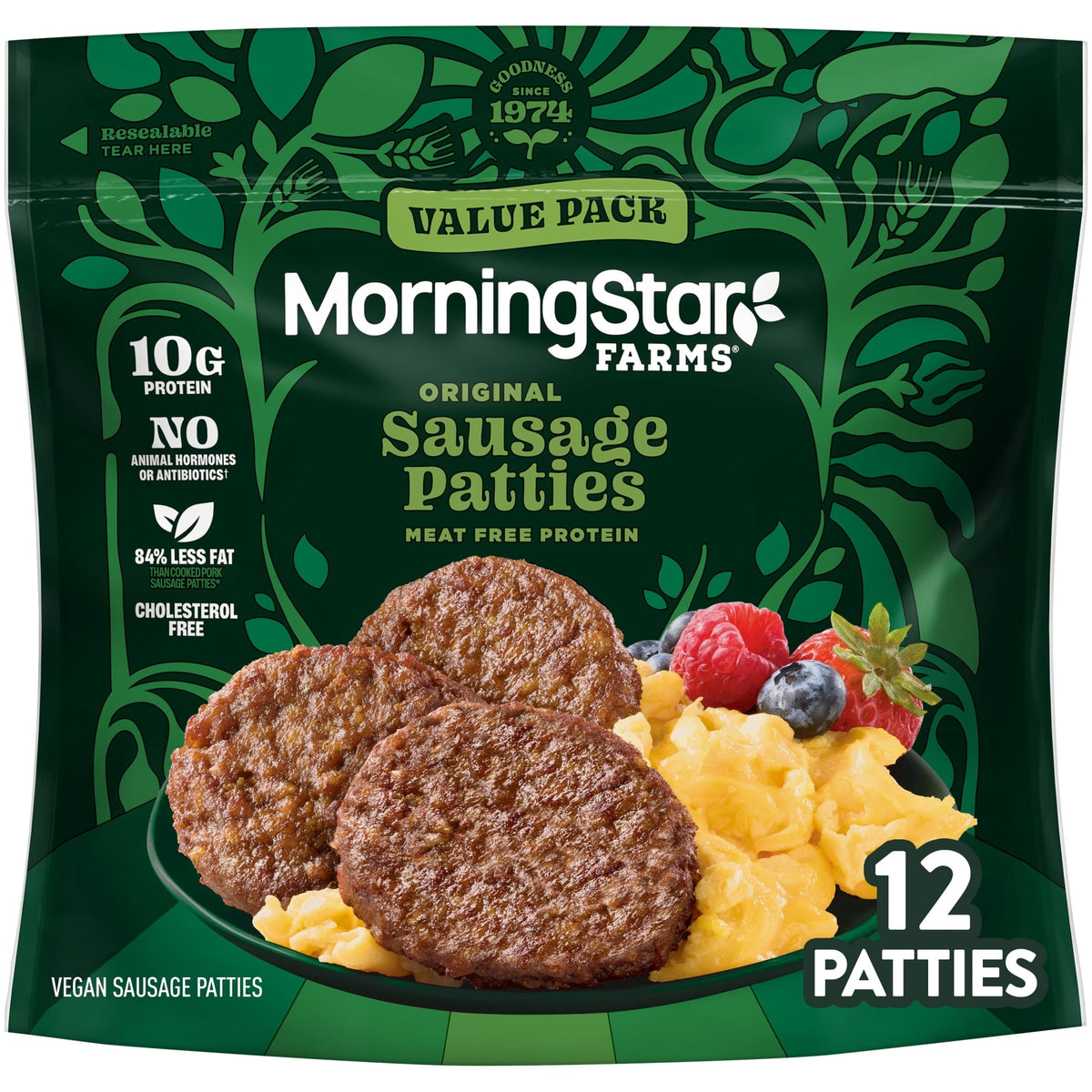 MorningStar Farms Frozen Plant Based Breakfast Sausage Patties Original, 16 oz, 12 ct
