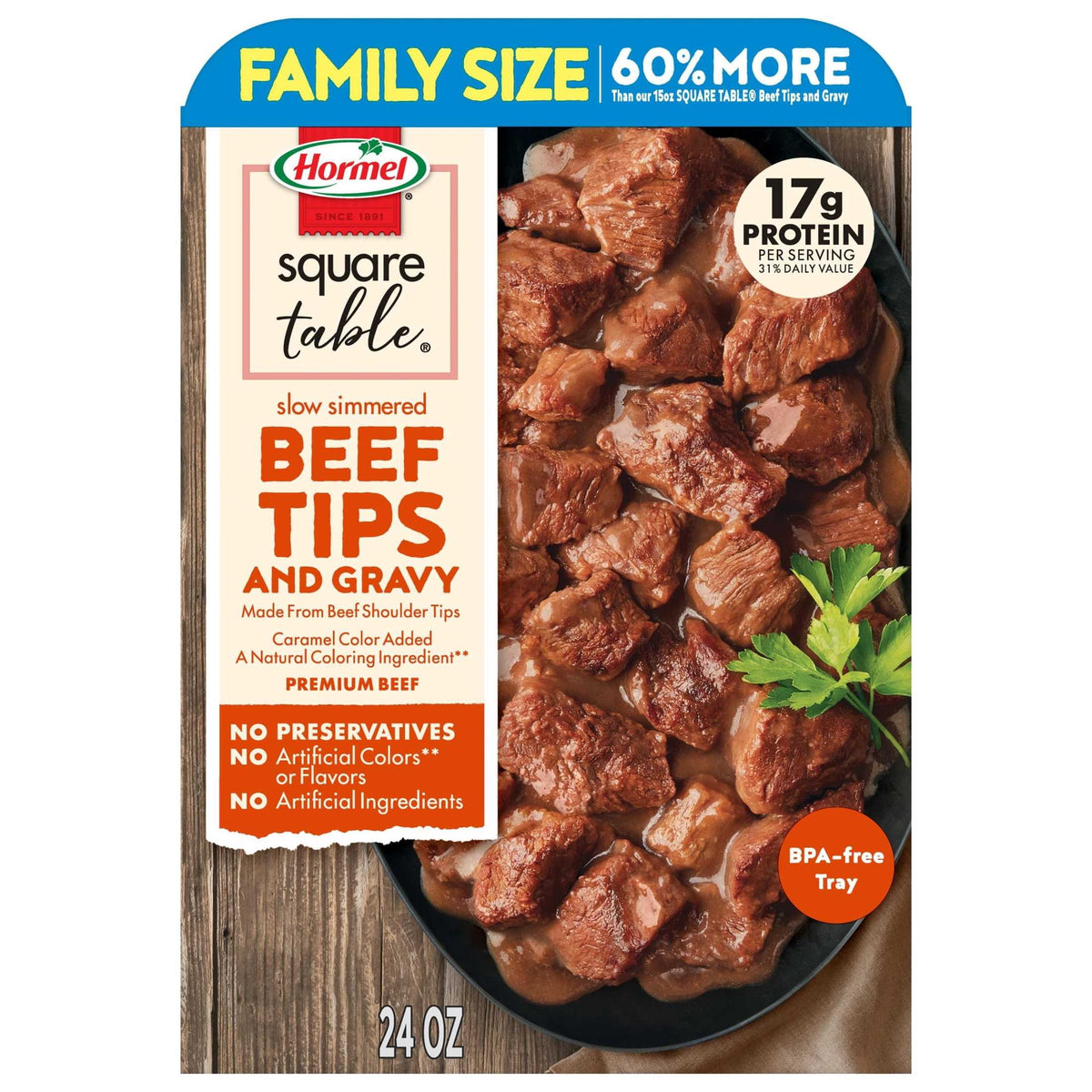 Hormel Refrigerated SQUARE TABLE Beef Tips and Gravy Family Size, 24 oz