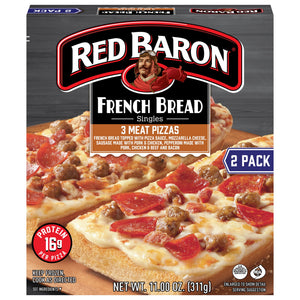 Red Baron Frozen French Bread Personal Pizza 3 Meat, 11.01 oz, 2 ct