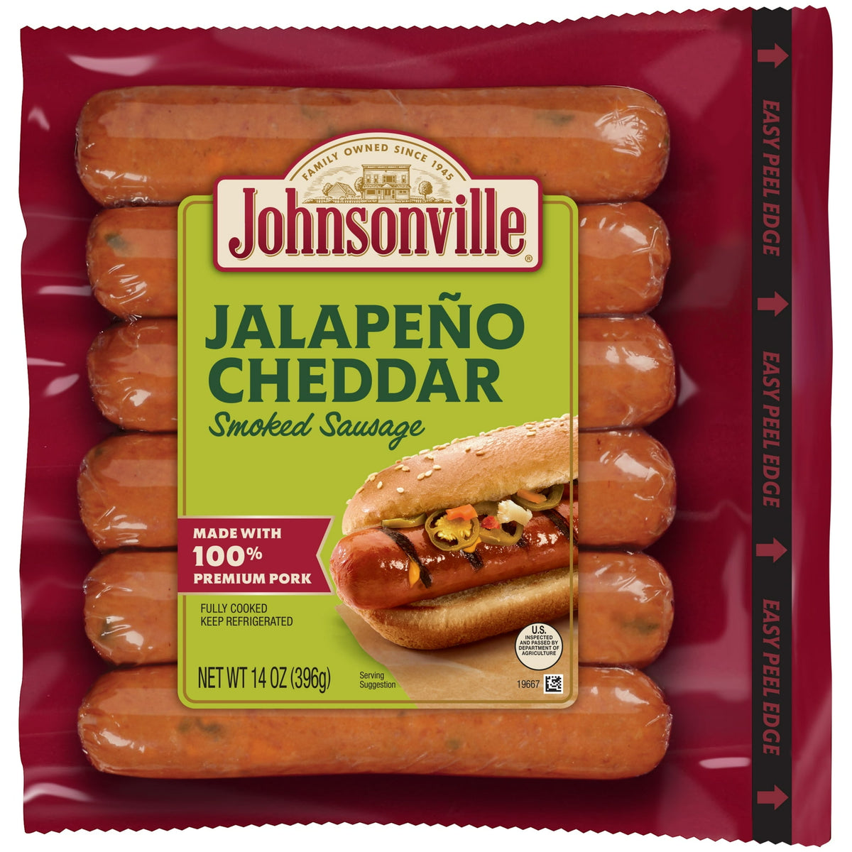 Johnsonville Refrigerated Smoked Sausage Jalapeno & Cheddar, 14 oz, 6 ct