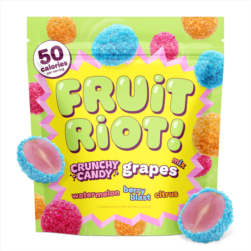 Fruit Riot Crunchy Candy Grapes Mix, Real Frozen Fruit, 8 oz — package