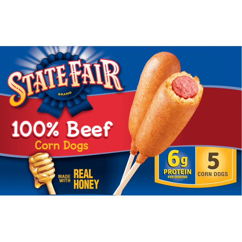 State Fair Beef Corn Dogs with Honey Sweetened Batter, 13.35 oz, 5 Count (Frozen) — package