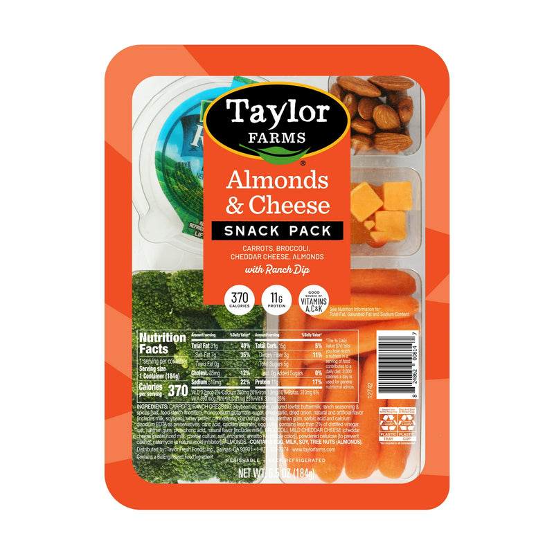 Taylor Farms Almonds & Cheese Refrigerated Snack Pack With Carrots & Broccoli, 6.5 oz tray, Fresh — package